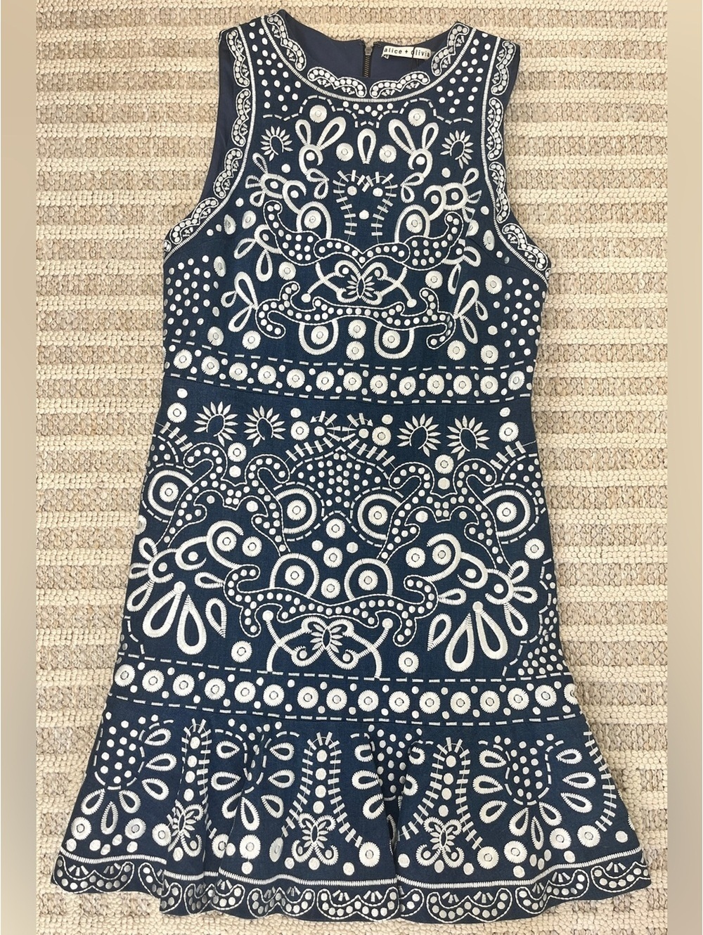 Alice + Olivia Rapunzel blue and white Embroidered Dress by Stacy Bendet size 12